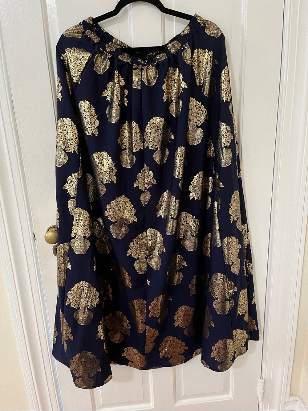 Gold Foil Print Navy Maxi Skirt